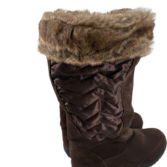 Lands End Winter Snow Boots 8.5 Sophia Brown Leather Faux Fur Lined Tall Zip Up - Picture 3 of 13